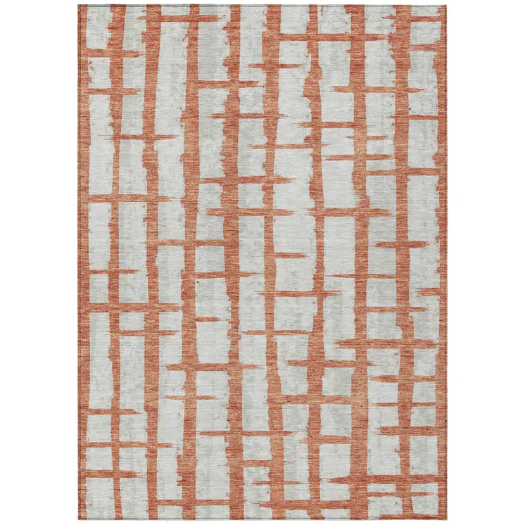5' X 8' Coral And Gray Striped Washable Indoor Outdoor Area Rug