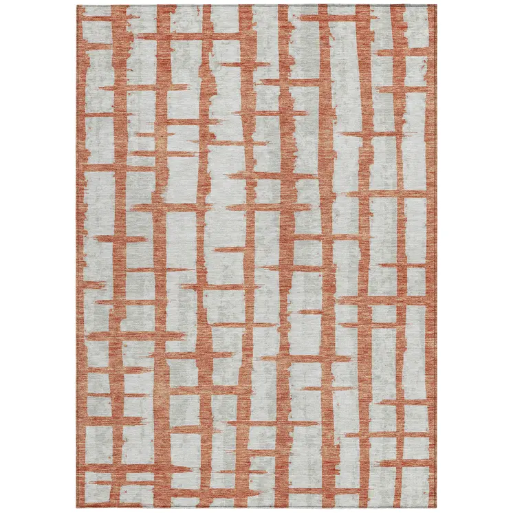 8' X 10' Coral And Gray Striped Washable Indoor Outdoor Area Rug