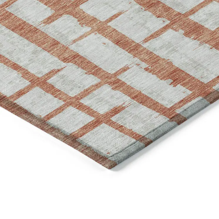 8' X 10' Coral And Gray Striped Washable Indoor Outdoor Area Rug