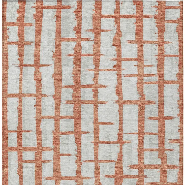 8' X 10' Coral And Gray Striped Washable Indoor Outdoor Area Rug