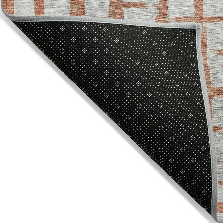 9' X 12' Coral And Gray Striped Washable Indoor Outdoor Area Rug