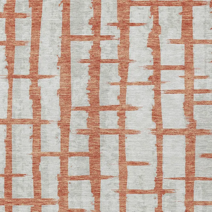 9' X 12' Coral And Gray Striped Washable Indoor Outdoor Area Rug