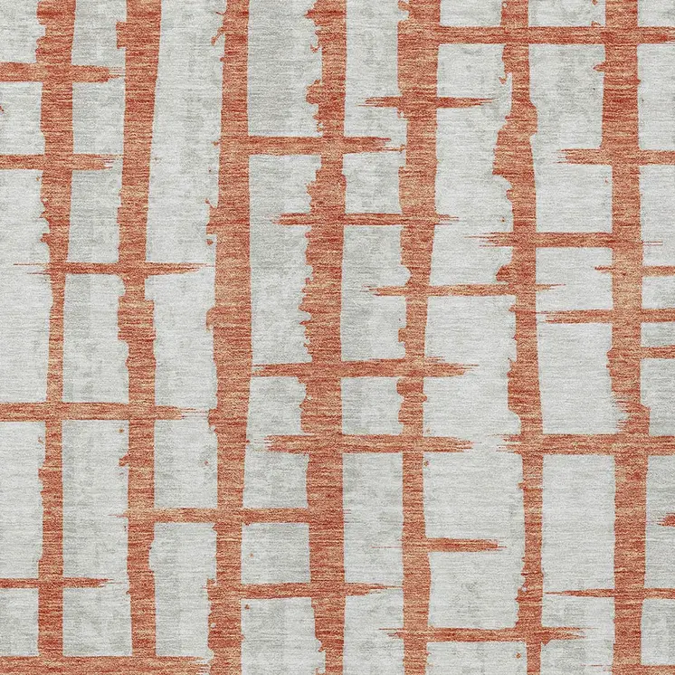 10' X 14' Coral And Gray Striped Washable Indoor Outdoor Area Rug