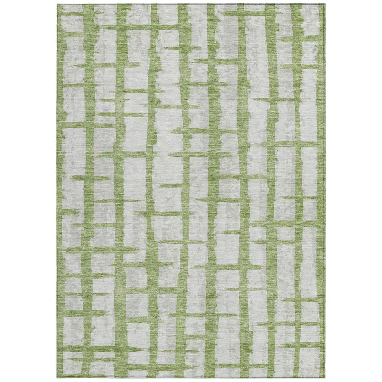 3' X 5' Green And Gray Striped Washable Indoor Outdoor Area Rug
