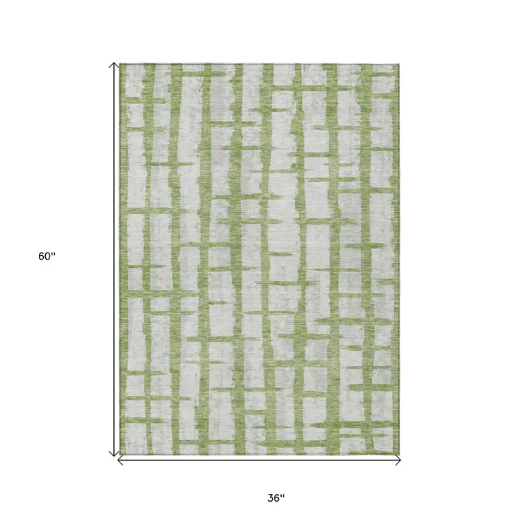 3' X 5' Green And Gray Striped Washable Indoor Outdoor Area Rug