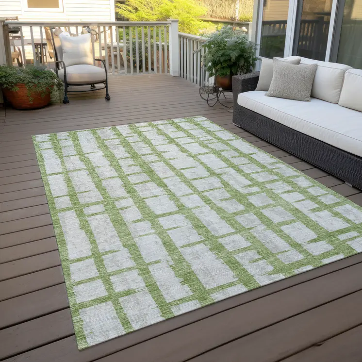 3' X 5' Green And Gray Striped Washable Indoor Outdoor Area Rug