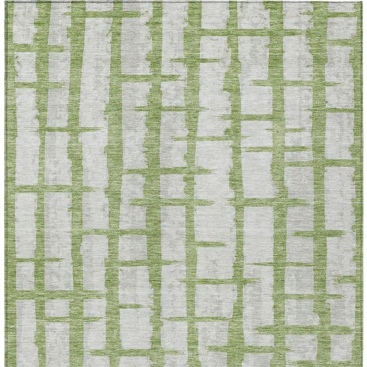 3' X 5' Green And Gray Striped Washable Indoor Outdoor Area Rug