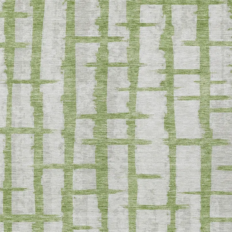 5' X 8' Green And Gray Striped Washable Indoor Outdoor Area Rug