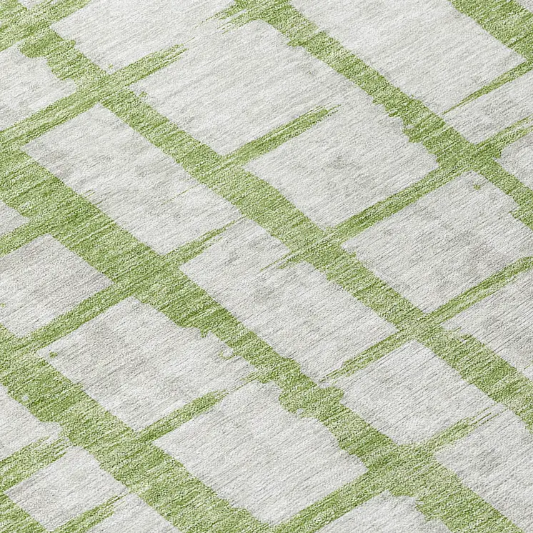 8' Green And Gray Round Striped Washable Indoor Outdoor Area Rug