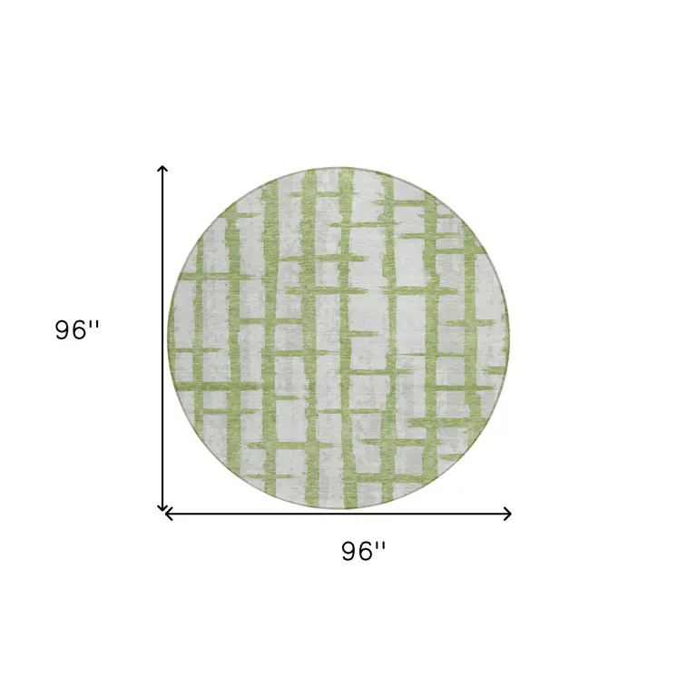 8' Green And Gray Round Striped Washable Indoor Outdoor Area Rug