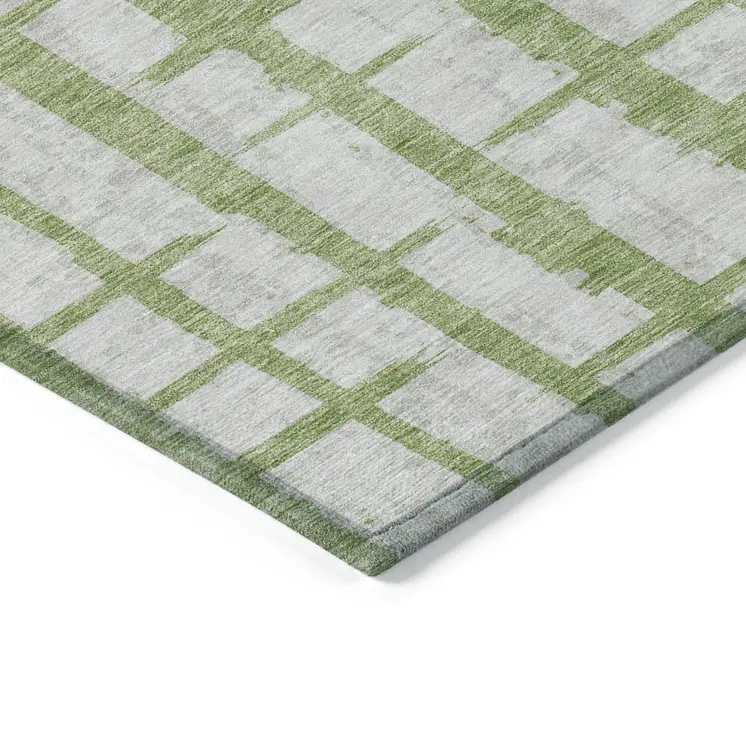 9' X 12' Green And Gray Striped Washable Indoor Outdoor Area Rug
