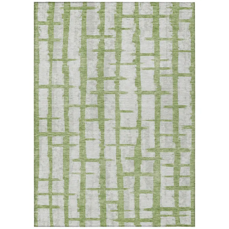 10' X 14' Green And Gray Striped Washable Indoor Outdoor Area Rug