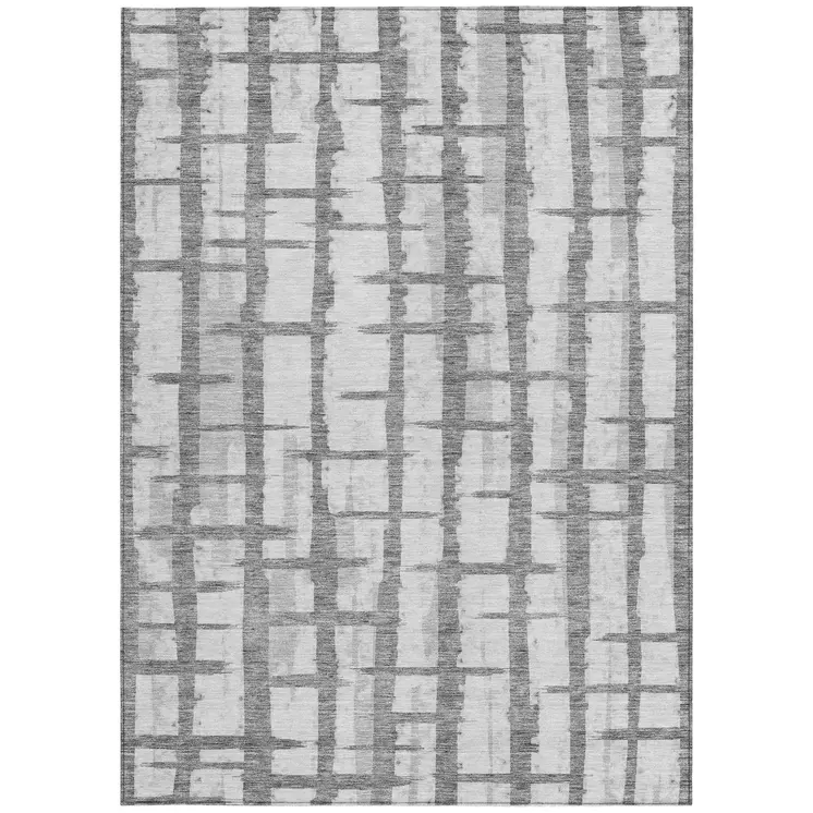 5' X 8' Gray And Ivory Striped Washable Indoor Outdoor Area Rug