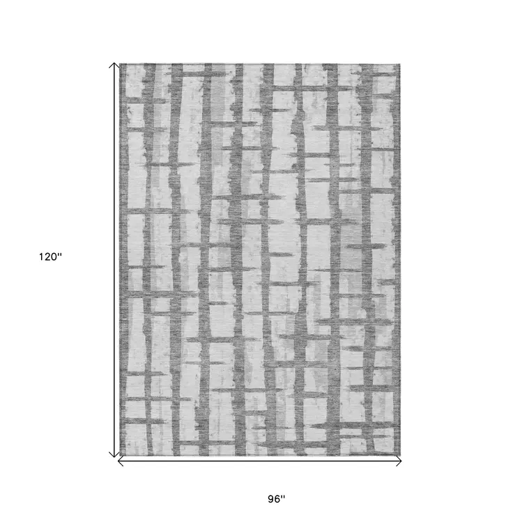 8' X 10' Gray And Ivory Striped Washable Indoor Outdoor Area Rug