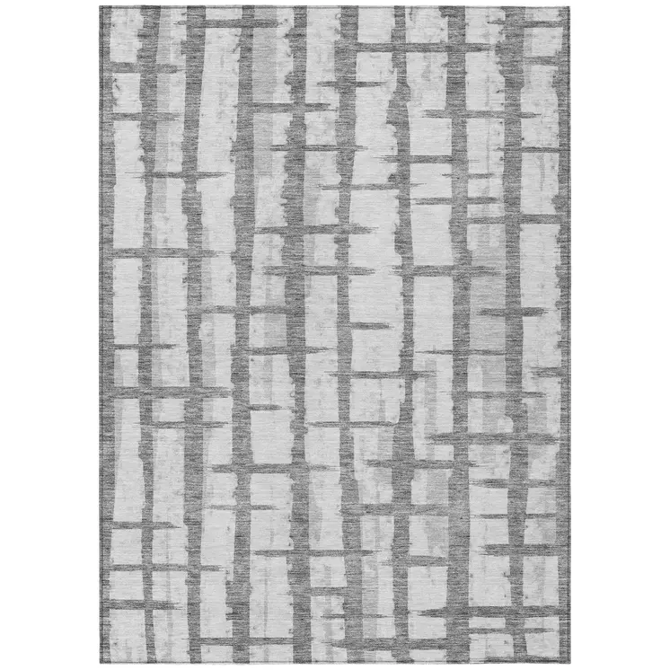 8' X 10' Gray And Ivory Striped Washable Indoor Outdoor Area Rug