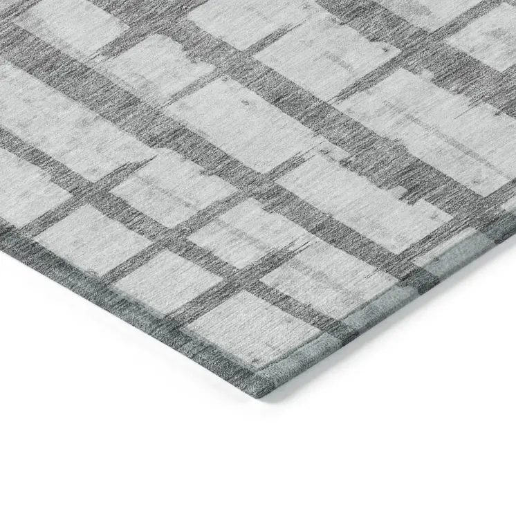 8' X 10' Gray And Ivory Striped Washable Indoor Outdoor Area Rug