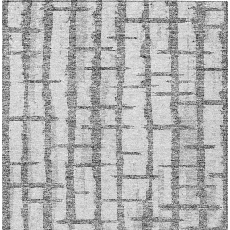 10' X 14' Gray And Ivory Striped Washable Indoor Outdoor Area Rug