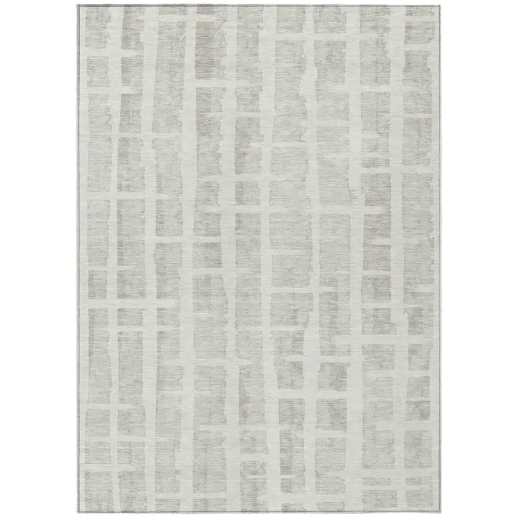 3' X 5' Ivory And Gray Striped Washable Indoor Outdoor Area Rug