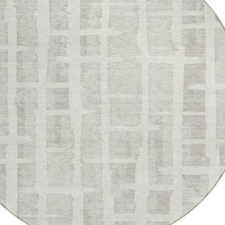 8' Ivory And Gray Round Striped Washable Indoor Outdoor Area Rug