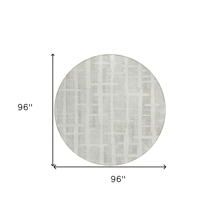 8' Ivory And Gray Round Striped Washable Indoor Outdoor Area Rug