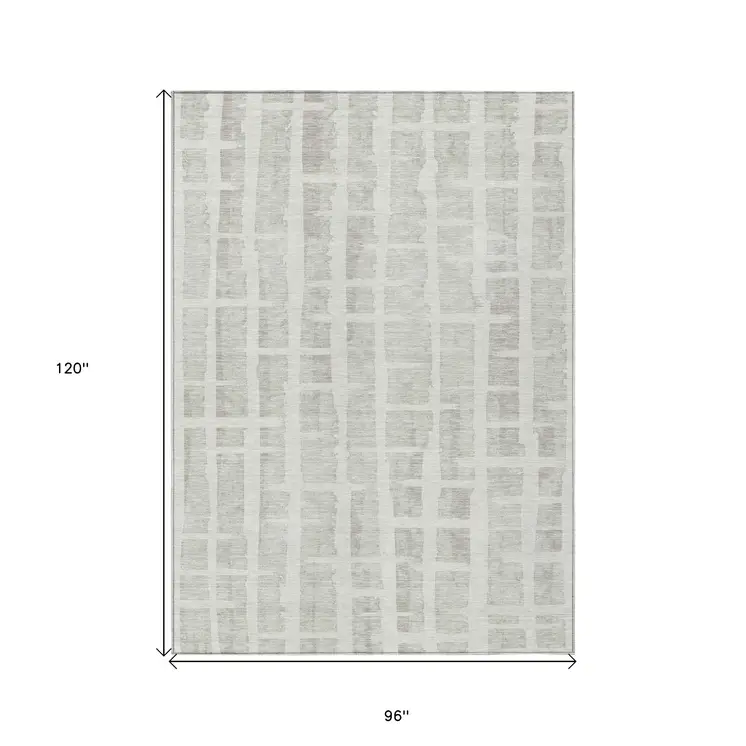 8' X 10' Ivory And Gray Striped Washable Indoor Outdoor Area Rug