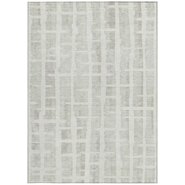 10' X 14' Ivory And Gray Striped Washable Indoor Outdoor Area Rug