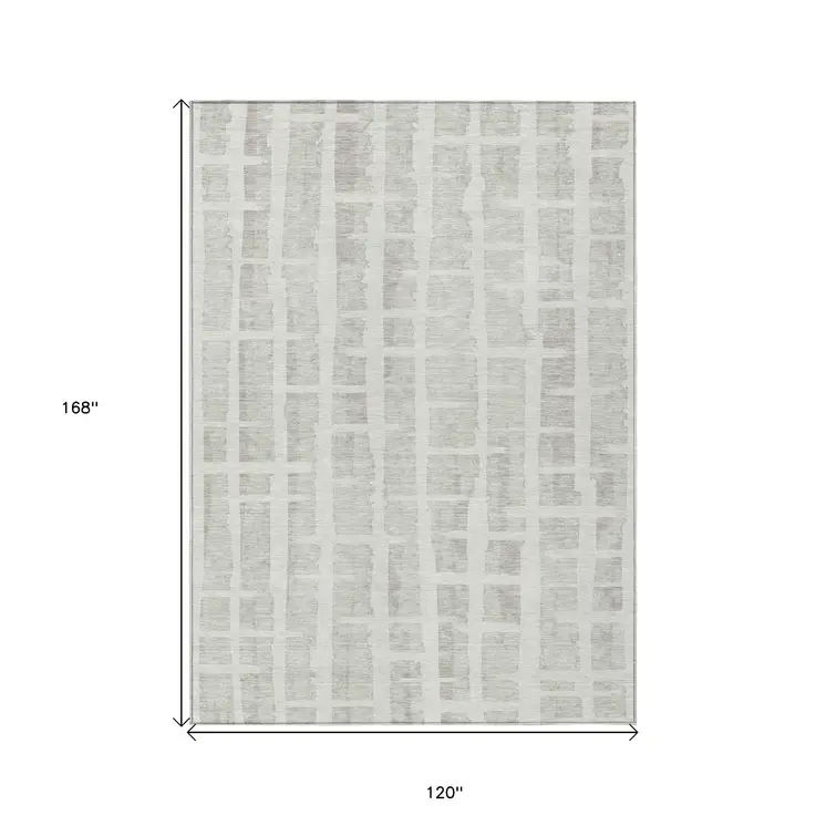 10' X 14' Ivory And Gray Striped Washable Indoor Outdoor Area Rug