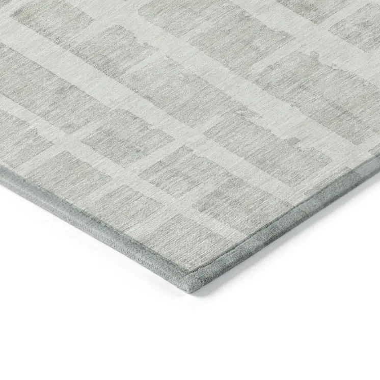 10' X 14' Ivory And Gray Striped Washable Indoor Outdoor Area Rug