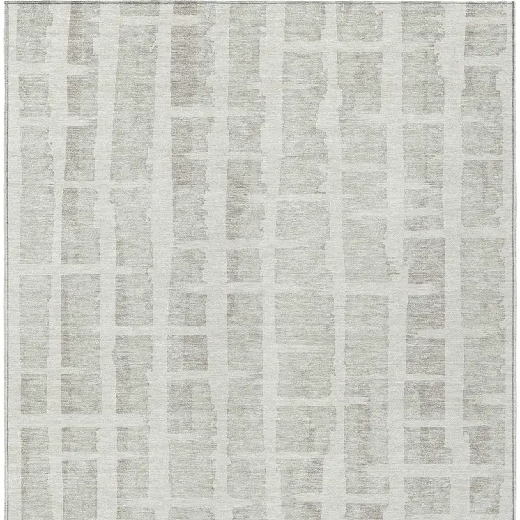 10' X 14' Ivory And Gray Striped Washable Indoor Outdoor Area Rug