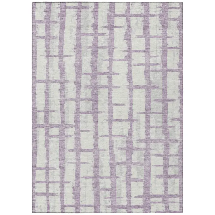 3' X 5' Lavender And Ivory Striped Washable Indoor Outdoor Area Rug