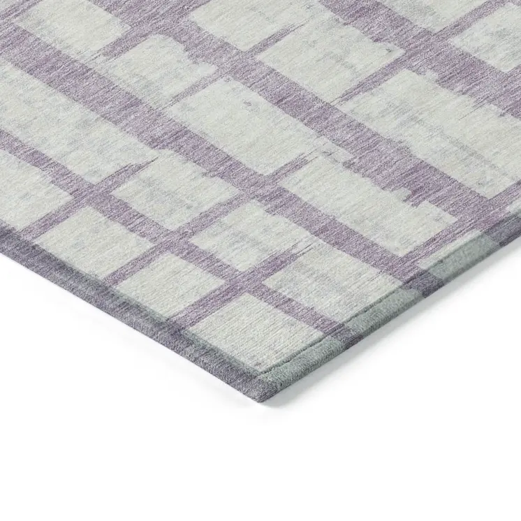 3' X 5' Lavender And Ivory Striped Washable Indoor Outdoor Area Rug