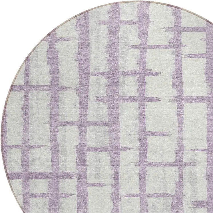 8' Lavender And Ivory Round Striped Washable Indoor Outdoor Area Rug