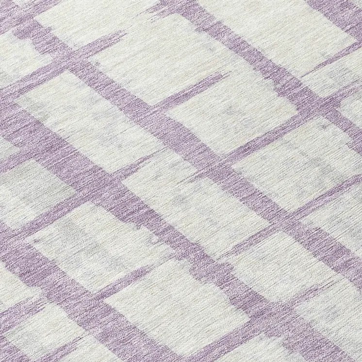 8' Lavender And Ivory Round Striped Washable Indoor Outdoor Area Rug