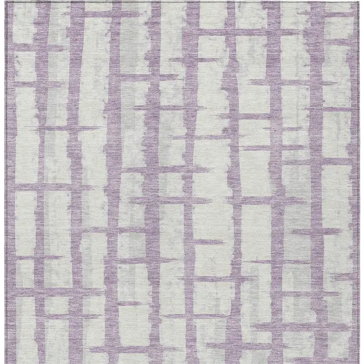 9' X 12' Lavender And Ivory Striped Washable Indoor Outdoor Area Rug