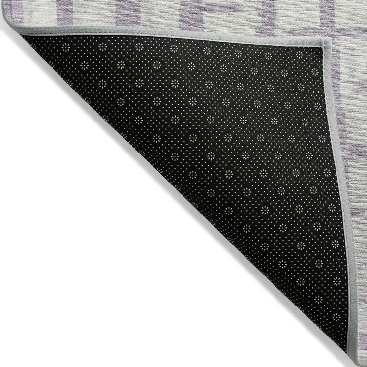 9' X 12' Lavender And Ivory Striped Washable Indoor Outdoor Area Rug
