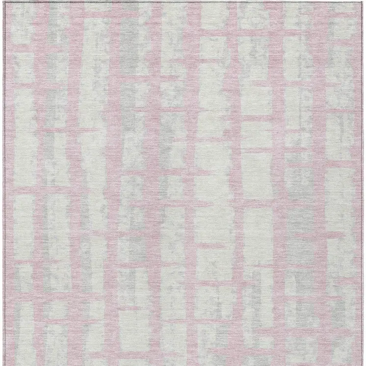 9' X 12' Pink Gray And Ivory Striped Washable Indoor Outdoor Area Rug