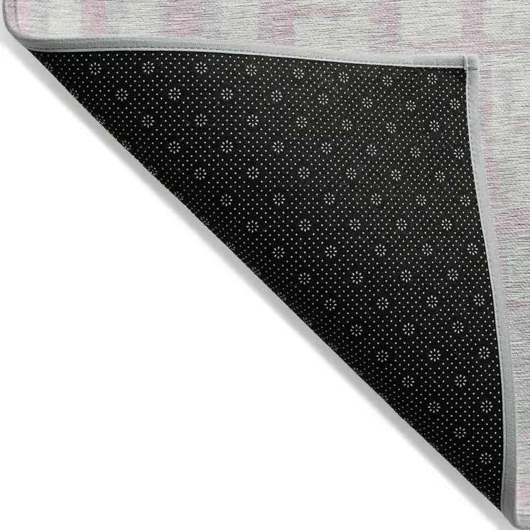 9' X 12' Pink Gray And Ivory Striped Washable Indoor Outdoor Area Rug