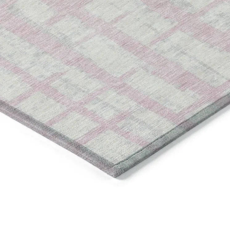 9' X 12' Pink Gray And Ivory Striped Washable Indoor Outdoor Area Rug