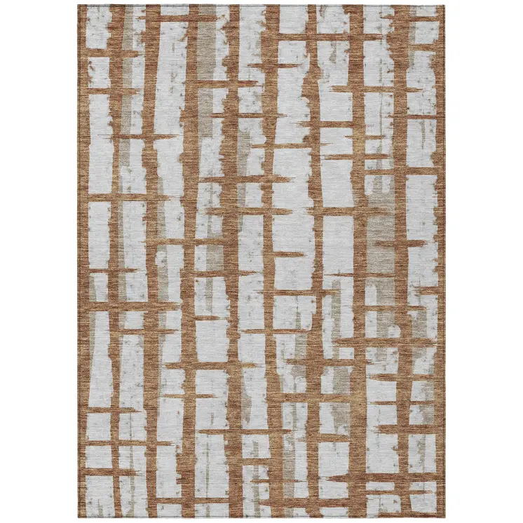 10' X 14' Brown Beige And Ivory Striped Washable Indoor Outdoor Area Rug
