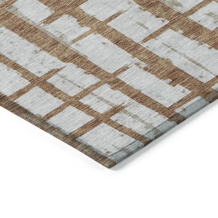 10' X 14' Brown Beige And Ivory Striped Washable Indoor Outdoor Area Rug