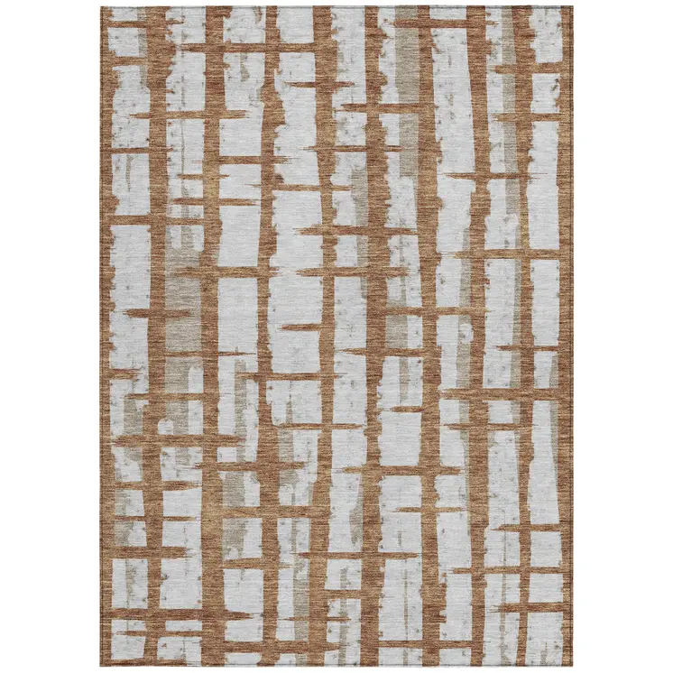 10' X 14' Brown Beige And Ivory Striped Washable Indoor Outdoor Area Rug
