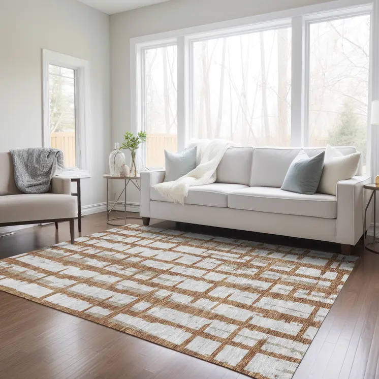 10' X 14' Brown Beige And Ivory Striped Washable Indoor Outdoor Area Rug