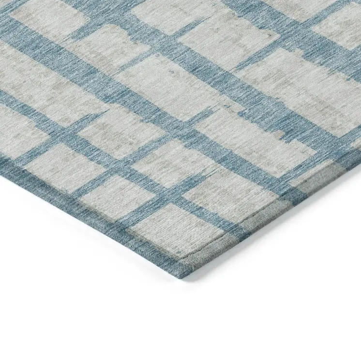 3' X 5' Sky Blue And Gray Striped Washable Indoor Outdoor Area Rug