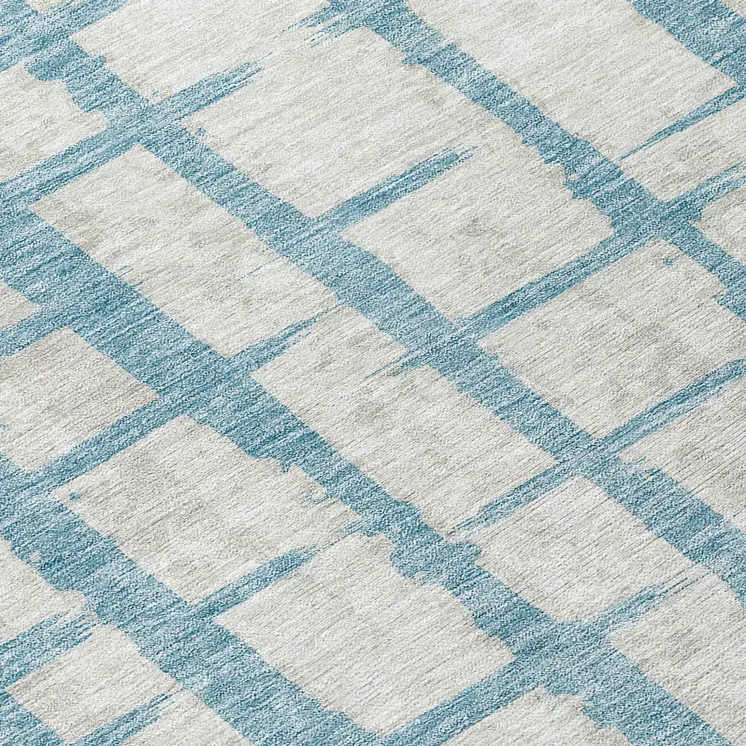 8' Sky Blue And Gray Round Striped Washable Indoor Outdoor Area Rug