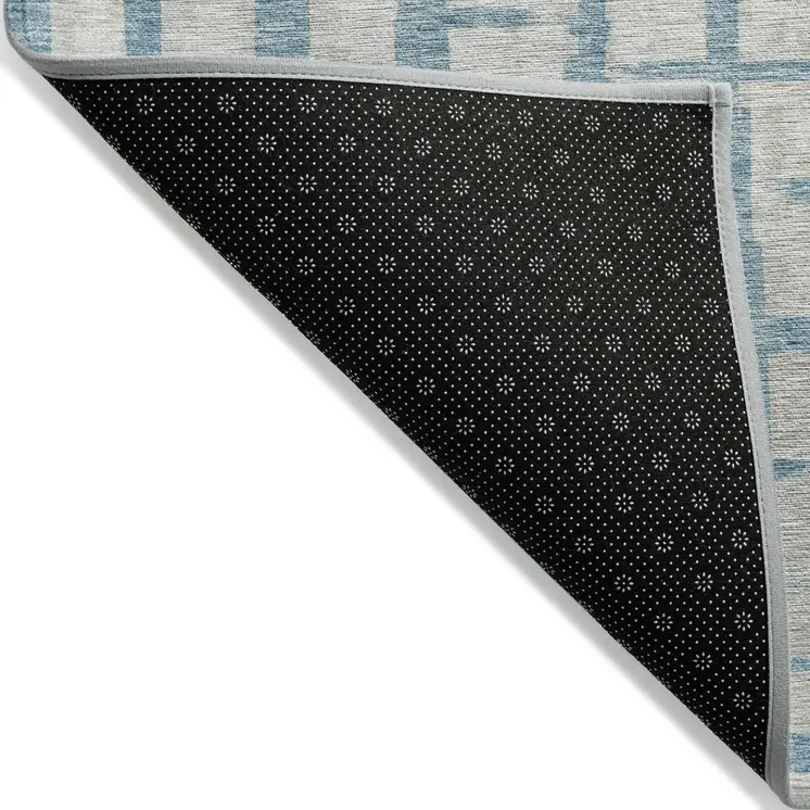 10' X 14' Sky Blue And Gray Striped Washable Indoor Outdoor Area Rug