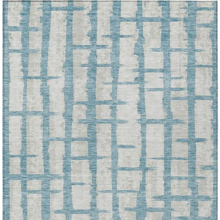 10' X 14' Sky Blue And Gray Striped Washable Indoor Outdoor Area Rug