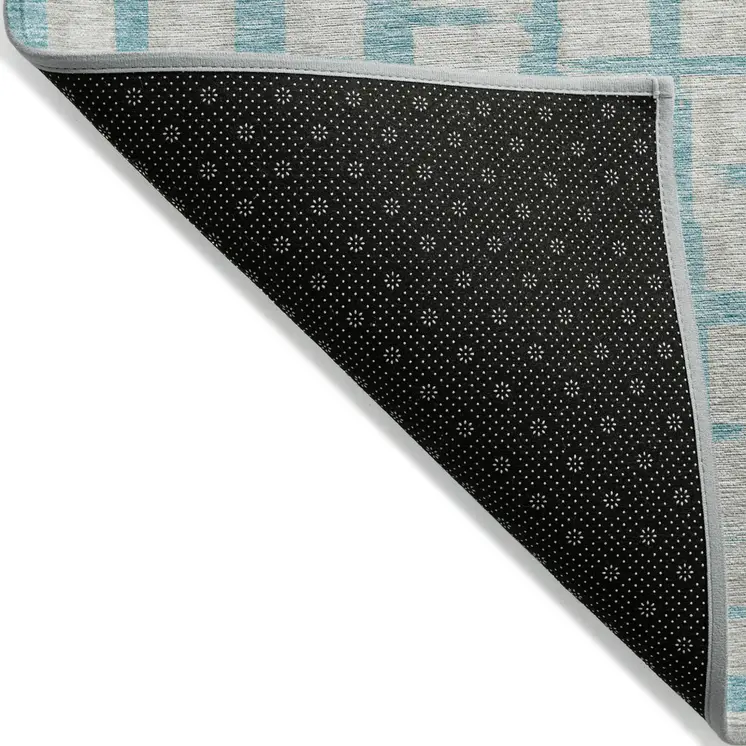 3' X 5' Teal Blue And Gray Striped Washable Indoor Outdoor Area Rug