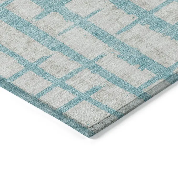 3' X 5' Teal Blue And Gray Striped Washable Indoor Outdoor Area Rug