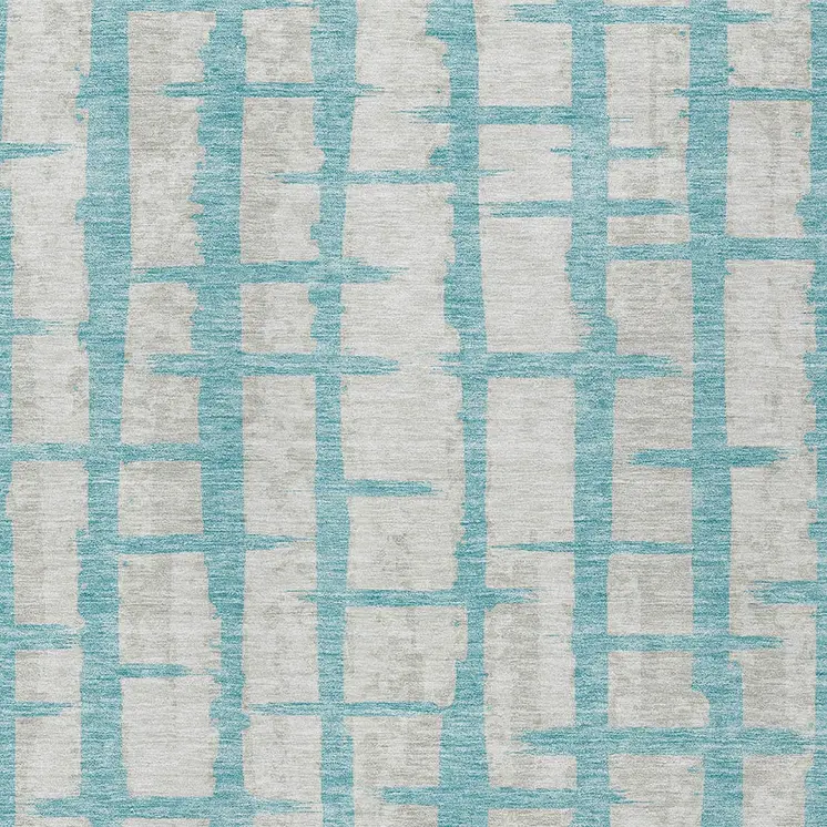 3' X 5' Teal Blue And Gray Striped Washable Indoor Outdoor Area Rug