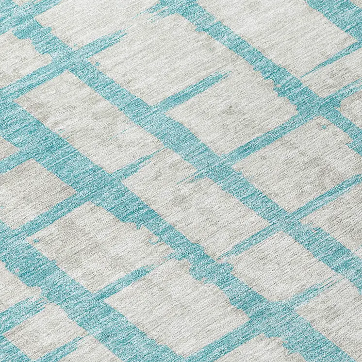 8' Teal Blue And Gray Round Striped Washable Indoor Outdoor Area Rug